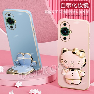 เคสโทรศัพท์มือถือ แบบนิ่ม ลาย KT น่ารัก มีกระจกตั้งได้ สําหรับ Huawei Nova 11 Pro 11i 10 SE Y91 Mate 50 P60 Pro Nova11i Nova11Pro