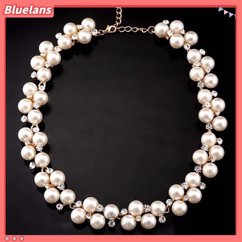 [BLS] Elegant Lady Faux Pearls สร้อยคอคอปก Rhinestone เงาวันวาเลนไทน์