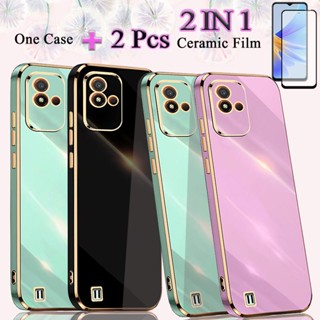 2 IN 1 เคสนิ่ม ชุบไฟฟ้า ขอบตรง พร้อมฟิล์มกระจกนิรภัย โค้ง สําหรับ Realme Narzo 50i