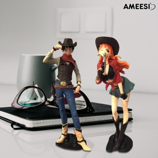 โมเดลฟิกเกอร์ PVC รูปการ์ตูนอนิเมะ Luffy Nami Ameesi สไตล์คาวบอย ของเล่นสะสม สําหรับเด็ก