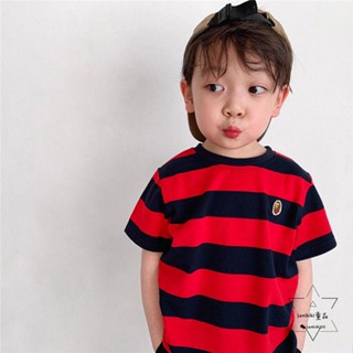 Cotton Baby Boy Children 2023 Summer New Korean Style Thin Striped Tie-Dyed Short Sleeve T-shirt Top i2RC