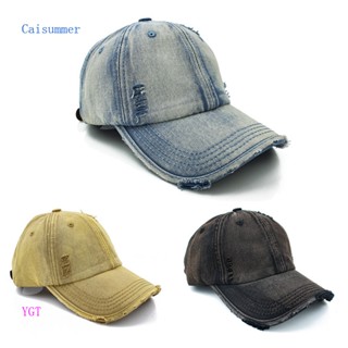 Caisummer หมวกเบสบอล ผ้ายีน ลาย Distressed Jean สีดํา สีฟ้า