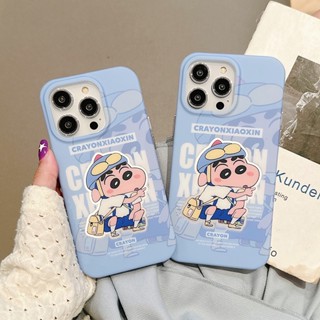 ขายดี เคสป้องกันโทรศัพท์มือถือ ลายชินจังจอมแก่น สีเงิน สองด้าน สําหรับ iPhone 11 14 12 13 Pro Max