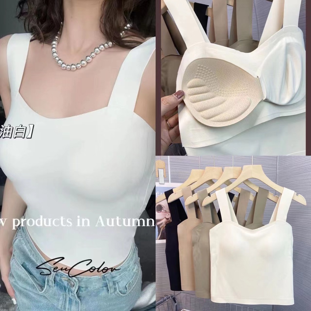 ที่แนะนํา!เสื้อสายเดี่ยว แบบบาง ไร้รอยต่อ สีพื้น แบบเรียบง่าย แฟชั่นฤดูร้อน สําหรับผู้หญิง