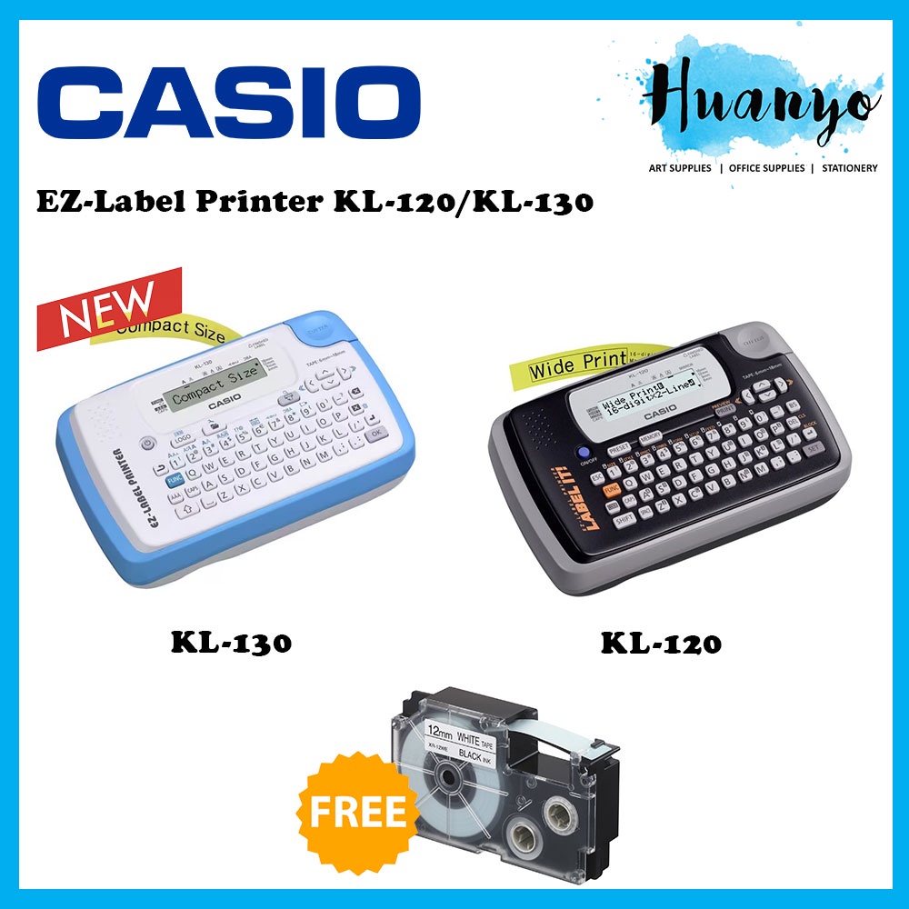 [HUANYO] Casio EZ-Label KL-130/KL-120-W เครื่องพิมพ์ฉลากพกพาขนาดกะทัดรัด (แถมฟรี ตลับเทปฉลาก 1 ตลับ)