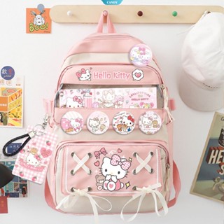 Sanrio กระเป๋าเป้สะพายหลัง กระเป๋าใส่แล็ปท็อป ลายการ์ตูน Hello Kitty Melody Kulomi กันน้ํา ความจุสูง สําหรับผู้หญิง [CAN]