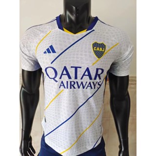 เสื้อกีฬาแขนสั้น ลายทีมฟุตบอล Boca Away สีขาว แห้งเร็ว ไซซ์ S - XXL 23-24 สําหรับผู้ชาย