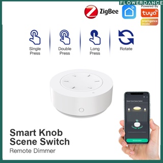 Tuya Zigbee สมาร์ทปุ่มลูกบิดฉากสวิตช์ไร้สายสติกเกอร์แบบสุ่มสมาร์ทโฮมรีโมทสวิตช์ไฟลดแสงเชื่อมโยงอัจฉริยะดอกไม้