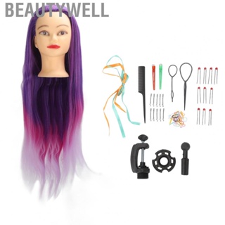 Beautywell Hairdresser Training Head  Synthetic Fiber Purple Pink Gradient Hairdressing Mannequin Head Portable with Clamp for Beauty Salon for Beginner