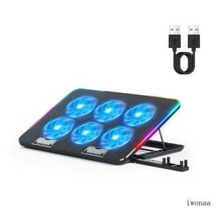 Iwo ขาตั้งแล็ปท็อปเล่นเกม พร้อมพัดลม 6 LED 2 พอร์ต USB สําหรับโน้ตบุ๊ก 15 6 นิ้ว