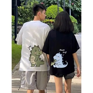 เสื้อยืดแขนสั้น ผ้าฝ้าย 100% พิมพ์ลายการ์ตูน ทรงหลวม สไตล์เกาหลี สําหรับผู้หญิง