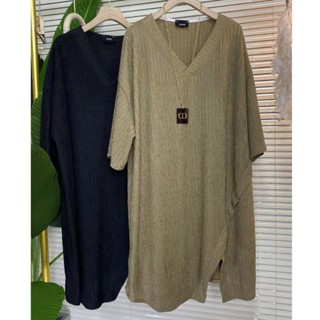 【Dress Oversized】(40-150 กก.) ชุดเดรสเสื้อยืด คอวี แขนสั้น ทรงหลวม สไตล์เกาหลี พลัสไซซ์ แฟชั่น