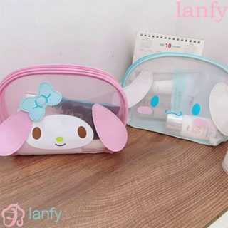 Lanfy กระเป๋าเครื่องสําอาง กระเป๋าดินสอ ผ้าตาข่ายใส แต่งซิป ลายการ์ตูน Cinnamoroll สําหรับสํานักงาน โรงเรียน