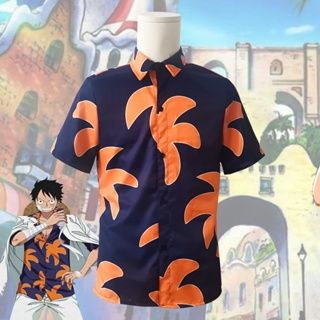 เสื้อเชิ้ตแขนสั้นลําลอง คอสเพลย์ One Piece cos Luffy Fighting Beast Field พร้อมหมวกฟาง