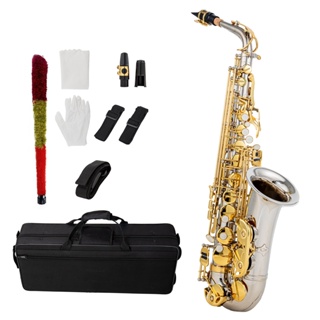 Eb เครื่องดนตรีอัลโตแซกโซโฟนทองเหลือง E Flat Sax 802 Key Type Woodwind พร้อมก้านทําความสะอาด ผ้า ถุงมือ สายคล้อง เบาะ