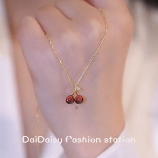 Daidaisy √♥ สร้อยคอโซ่ จี้เชอร์รี่ ขนาดเล็ก หรูหรา ระดับไฮเอนด์ สีแดง แฟชั่นฤดูร้อน สําหรับผู้หญิง