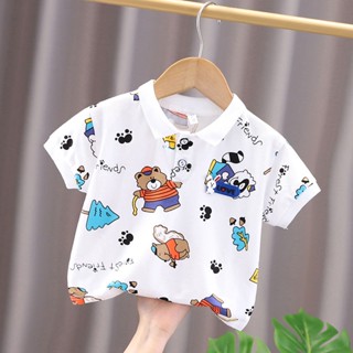 พร้อมส่ง เสื้อยืดทรงโปโล แขนสั้น ผ้าฝ้ายแท้ แฟชั่นฤดูร้อน สําหรับเด็กผู้ชาย