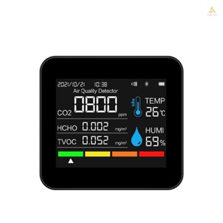 (swmfth) 9 in 1 เครื่องตรวจจับคุณภาพอากาศ คาร์บอนไดออกไซด์ CO2 เวลา วันที่ CO2 TVOC HCHO PM2.5 PM1.0 PM10 ตรวจจับอุณหภูมิ ความชื้น รองรับ APP พร้อมฟังก์ชั่นเตือนภัย