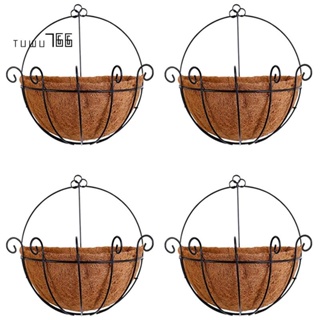 ตะกร้าปลูกต้นไม้ แบบแขวนผนัง โลหะ พร้อมลวดยึด สําหรับสวน ในร่ม กลางแจ้ง (4 แพ็ค)