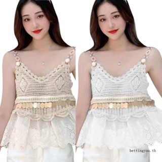 Bettingyou | | เสื้อเบลาส์ถักโครเชต์ แขนกุด แต่งพู่ สไตล์โบโฮ สําหรับผู้หญิง