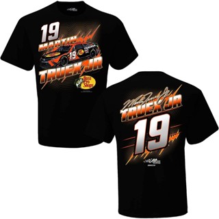 เสื้อยืด ลาย Nascar Matrin Truex Jr 19 สีดํา 2 จุด สําหรับแข่งรถยนต์