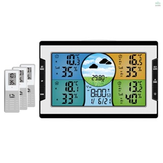 นาฬิกาดิจิทัล อเนกประสงค์ RF 4 ช่องทาง วัดอุณหภูมิ และความชื้น พร้อมสัญญาณเตือน พยากรณ์อากาศ ขนาดใหญ่