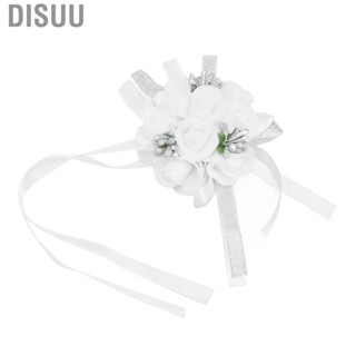 Disuu Wrist Corsage  Ribbon Design White Flower Reusable Bright Color for Dancing Party Weddings