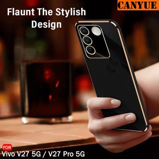 เคสซิลิโคน TPU แบบนิ่ม ขอบตรง ทรงสี่เหลี่ยม 7D หรูหรา สําหรับ vivo V27 Pro V27e V27Pro 5G