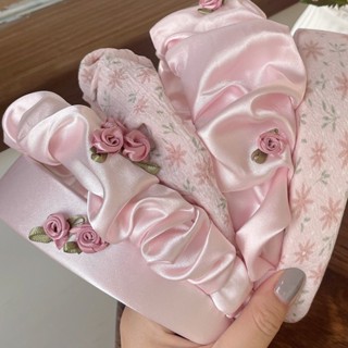 Milyfashion ที่คาดผม แต่งจับจีบ สีชมพูกุหลาบ แวววาว