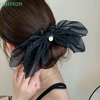 QUINTON Scrunchies สําหรับผู้หญิง, ยางรัดผมตาข่าย, ยางรัดผมจุดโบว์ แบบยืดหยุ่น สําหรับผู้หญิง