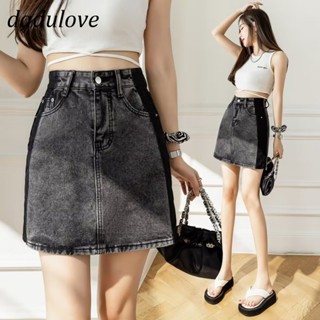 DaDulove💕 New Korean Version of INS Retro Stitching Denim Skirt Niche High Waist A- line Skirt Package Hip Skirt