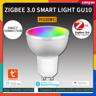 Tuya Zigbee 3.0 Gu10 หลอดไฟ LED อัจฉริยะ 5w Rgbcw หลอดไฟวิเศษหรี่แสงได้การควบคุมแอพมือถือการควบคุมด้วยเสียงแบบแฮนด์ฟรีเข้ากันได้กับ Alexa และ Google Home canyon