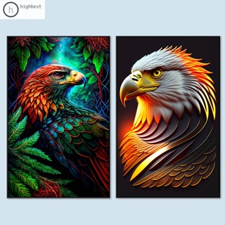 ภาพวาดปักเพชร ทรงกลม ลายนกอินทรีย์ 5D DIY สําหรับตกแต่งบ้าน