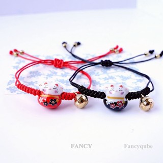 Fancy สร้อยข้อมือเซรามิก จี้กระดิ่งแมวนําโชค สีแดง สําหรับผู้หญิง นักเรียน