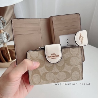 Medium Corner Zip Wallet C0082 แท้ COAC H กระเป๋าสตางค์ ลายซีเบจ กระเป๋าสตางค์มีซิปเข้ามุมขนาดกลางในซิกเนเจอร์แคนวาส