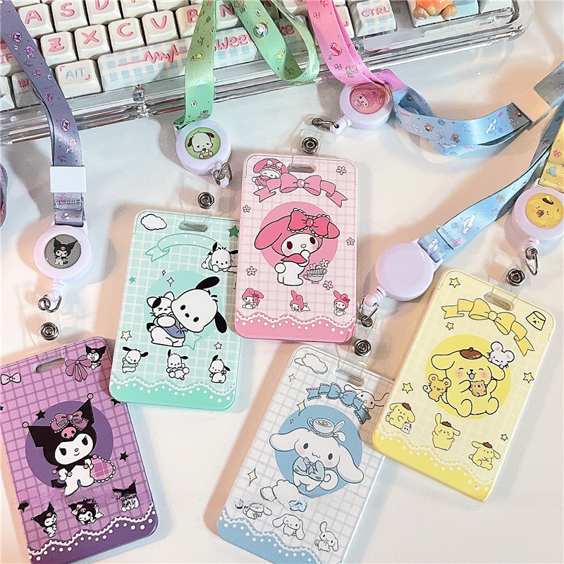SANRIO กระเป๋าใส่บัตรอะคริลิค พร้อมเชือกคล้องคอ สําหรับนักเรียน