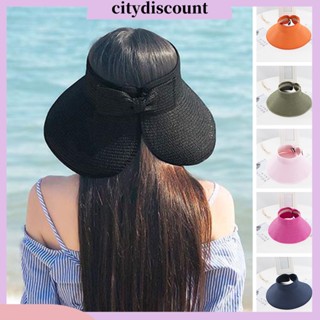 &lt;citydiscount&gt; หมวกปีกกว้าง ป้องกันแดด ดูดซับเหงื่อ ประดับโบว์ ขนาดใหญ่ สีพื้น แฟชั่นสําหรับผู้หญิง