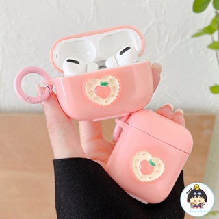  เคสหูฟังบลูทูธไร้สาย ซิลิโคนแข็ง ลายพีช สีชมพูน่ารัก สําหรับ Airpods 1 2 3 pro2