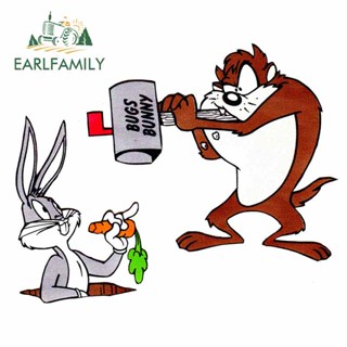 Earlfamily สติกเกอร์ไวนิล กันน้ํา ลาย Looney Tunes Taz Bugs Bunny ขนาด 13 ซม. x 10.2 ซม. สําหรับตกแต่งรถยนต์