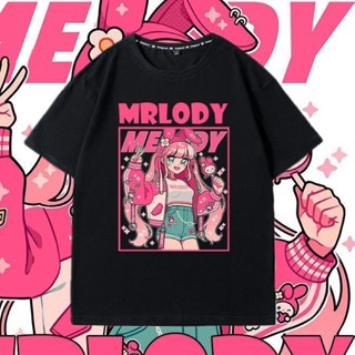 แฟชั่น Melody เสื้อยืดหญิงฤดูร้อนการ์ตูนอะนิเมะการออกแบบยอดนิยมผ้าฝ้ายแขนสั้นหญิง ฤดูร้อน