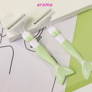 Aroma เครื่องโกนหนวดกําจัดขน สวยหรู ใบมีดสแตนเลส เครื่องกําจัดขน รูปทรงนางเงือก กันลื่น ด้ามจับใต้วงแขน มีดโกน