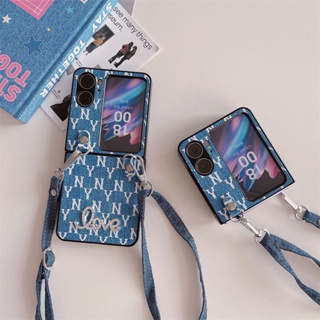 【LOVE】ใหม่ เคสโทรศัพท์มือถือแฟชั่น แบบเต็มเครื่อง ลาย Ddenim สร้างสรรค์ สําหรับ OPPO Find N2 Flip 5G OPPO Find