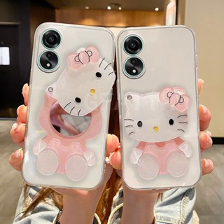 ขายดี เคสโทรศัพท์มือถือ ซิลิโคนนิ่ม TPU ใส บางมาก กันกระแทก พร้อมกระจก ลาย KITTY สําหรับ OPPO A58 NFC OPPOA58 4G 2023 OppoA58NFC