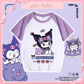 🍇GNR BABY🍓เสื้อยืดแขนสั้นลําลอง ผ้าฝ้ายแท้ ลาย Kuromi สําหรับเด็กผู้หญิง อายุ 3-12 ปี