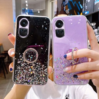 เคสOPPO Reno10 Reno10 Pro Reno 10 Pro+ 5G 2023มือถือแบบนิ่ม ใส กันกระแทก ลายกลิตเตอร์ดาว พร้อมที่ตั้งวาง สําหรับ เคสโทรศัพท์OPPO Reno 10 Pro 5G