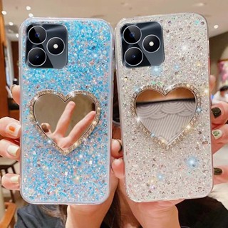 เคสโทรศัพท์มือถือ ซิลิก้าเจลนิ่ม ลายหัวใจ ประดับเพชร สีเงิน สําหรับ Realme C53 NFC