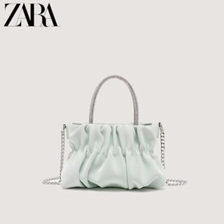 ZARA กระเป๋าถือ กระเป๋าสะพายไหล่ แต่งสายโซ่ แต่งจับจีบ ประดับเพชร หรูหรา แฟชั่นฤดูร้อน สําหรับสตรี【ถุงของขวัญ】