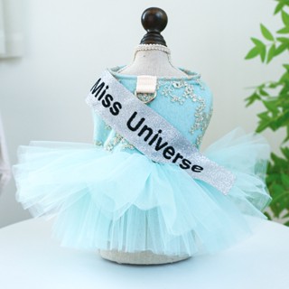 Miss Universe Gown ชุดเดรสผ้ากอซ ปักลาย สไตล์เจ้าหญิง สําหรับสัตว์เลี้ยง สุนัข แมว