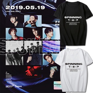 เสื้อยืดพิมพ์ลาย KPOP GOT 7 สำหรับผู้หญิงฤดูใบไม้ผลิและฤดูร้อนคู่จดหมายพิมพ์ลำลองหลวมแขนสั้น