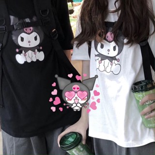 เสื้อยืดแขนสั้นลําลอง ทรงหลวม ลายการ์ตูน Sanrio Kuromi แฟชั่นฤดูร้อน สําหรับเด็กผู้หญิง 2023 [GM]